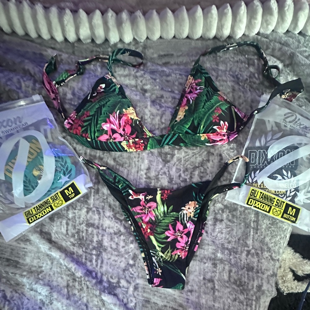 DIXXON Tropical Floral Bikini - Black and Pink Sz S or M